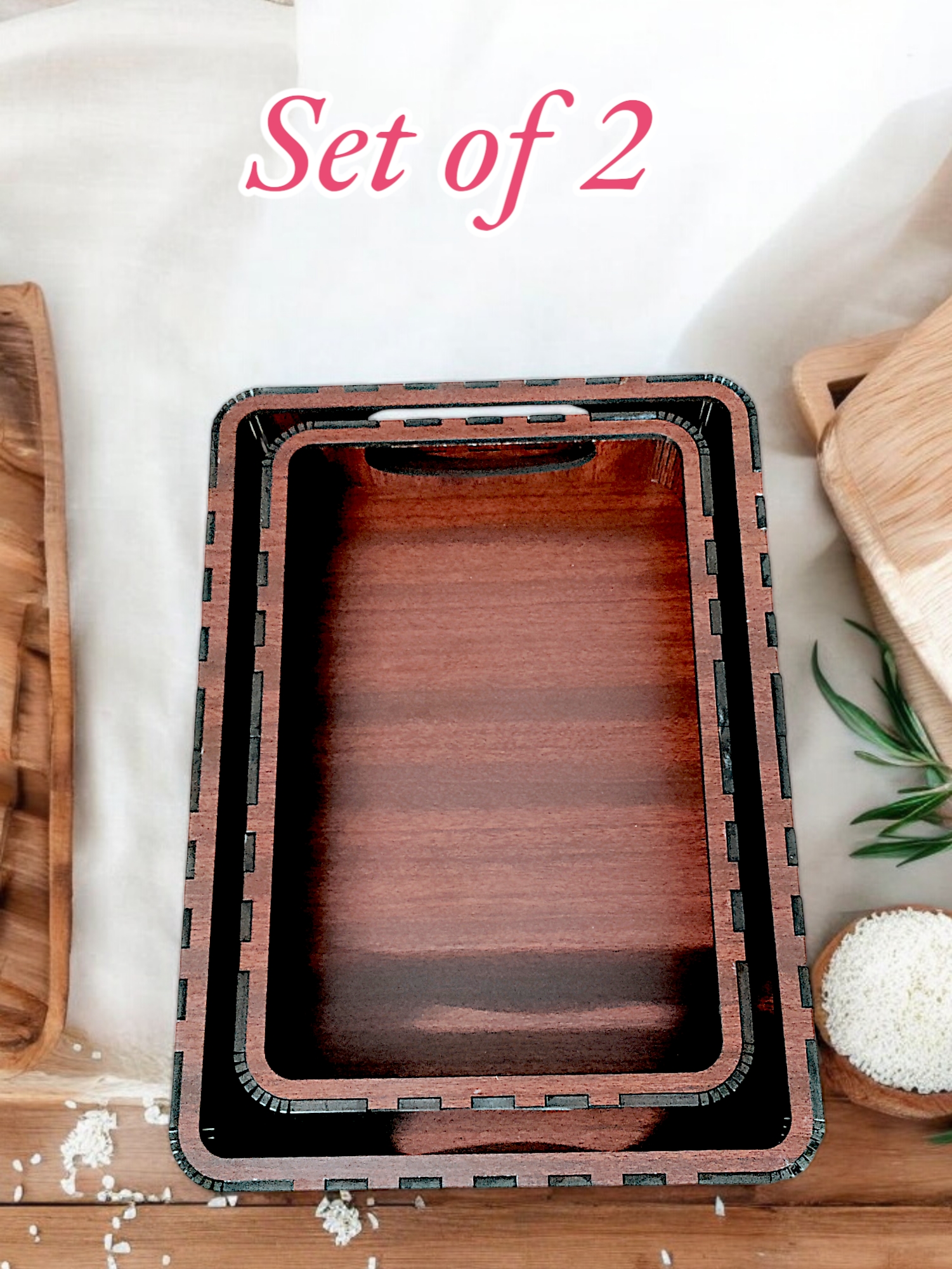 Elegant Wooden Tray Set of 2 – Stylish & Durable Wooden Trays for Dining & Serving - Image 5