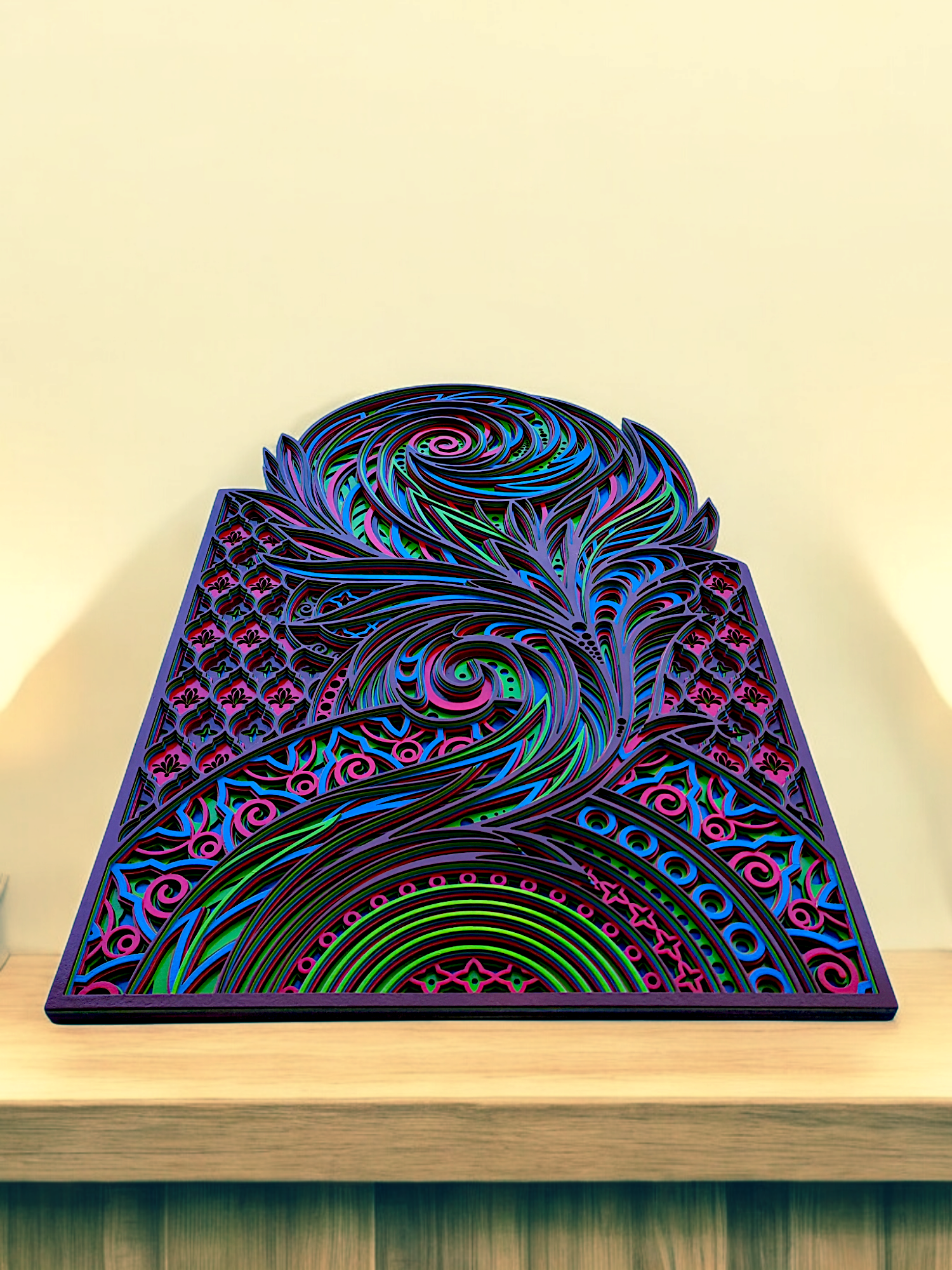 "Feather Mandala Serenity – Multilayer Wall Art" - Image 2