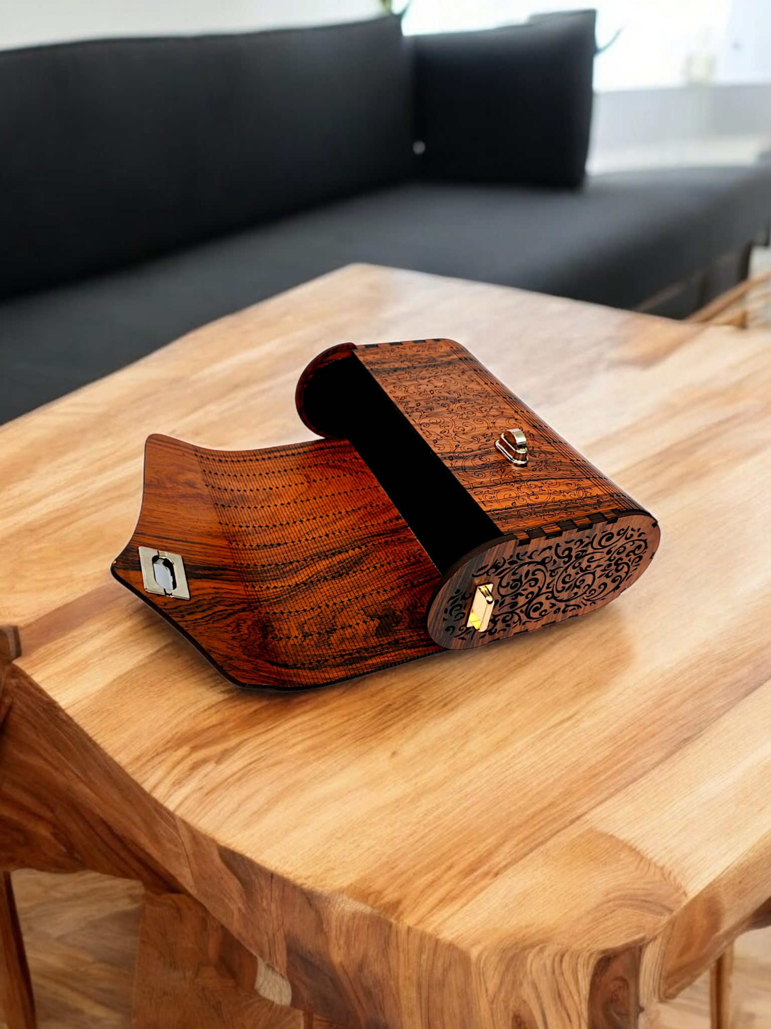 Elegant Wooden Purse – Handcrafted Wooden Handbag Dark Brown - Image 7